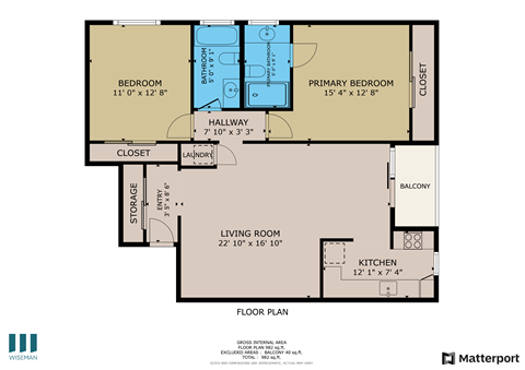 Floor plan for 2 beds, 2 baths, 940 sqft
